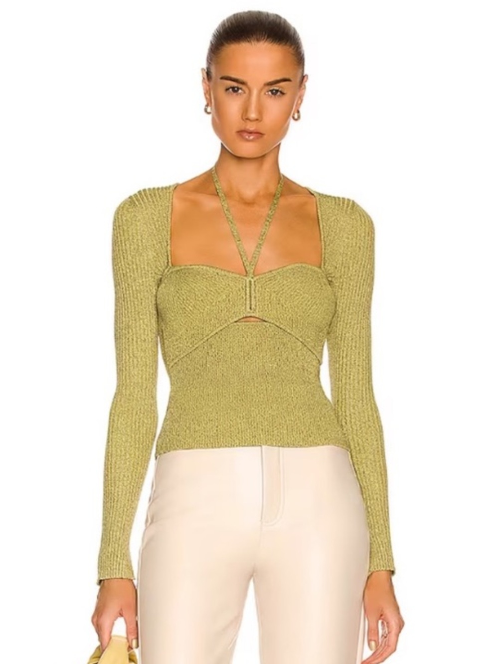 Jonathan Simkhai Alexia Compact Rib Sweetheart Knit Sweater Top Sz XS, Green